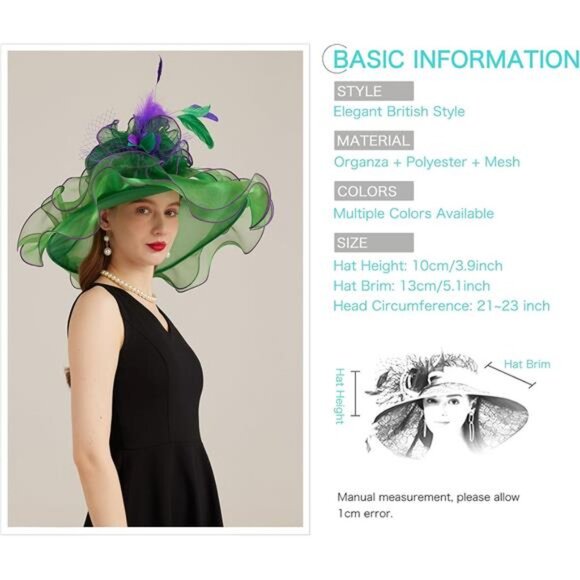 Women's Kentucky Derby Church Dress Hat 10-green,purple - Picture 3 of 7